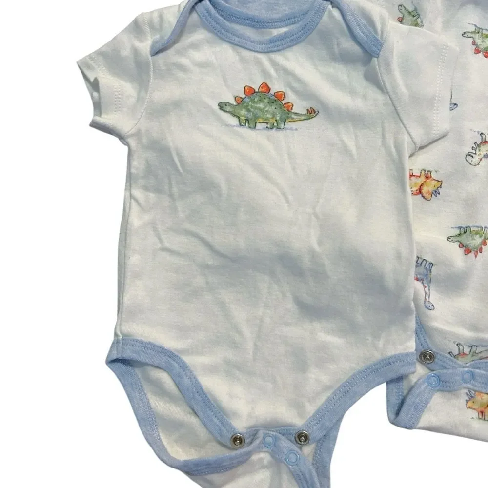 Little Me 100% Cotton Dinosaur‎ Shortsleeve Onesies Bundle Set, 3 Months